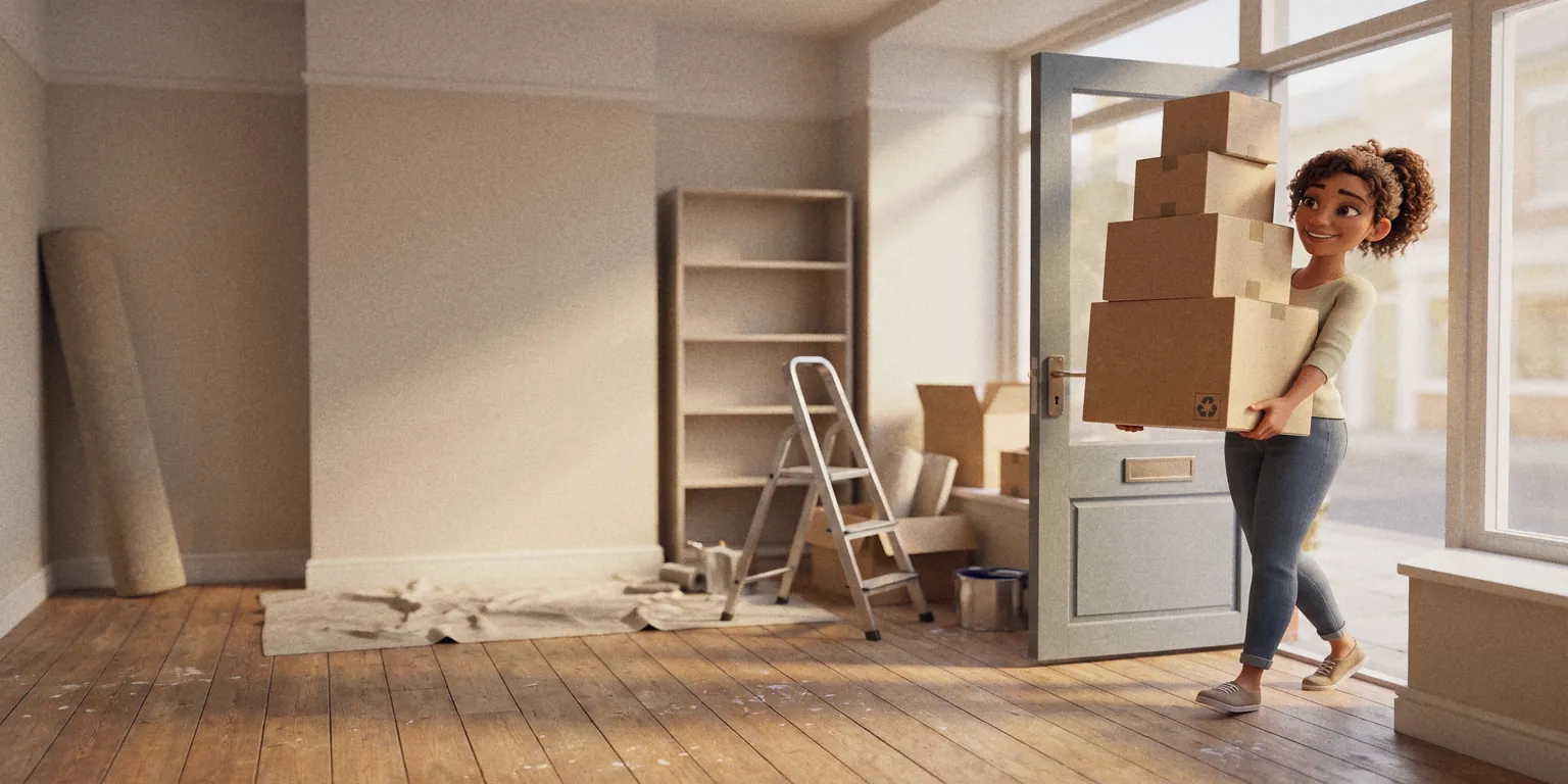 A shop owner carrying boxes into her new premises